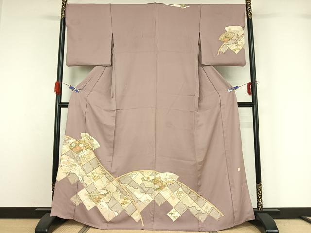 平和屋着物▽訪問着　単衣　作家物　地紙花文　金彩　正絹　逸品　AABG5613jh