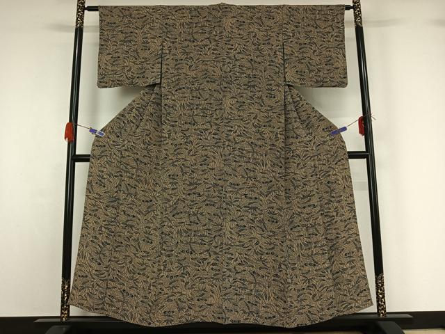 平和屋着物▽上質な小紋　単衣　草花文　鬼しぼ縮緬　正絹　逸品　AABG5627jh_1