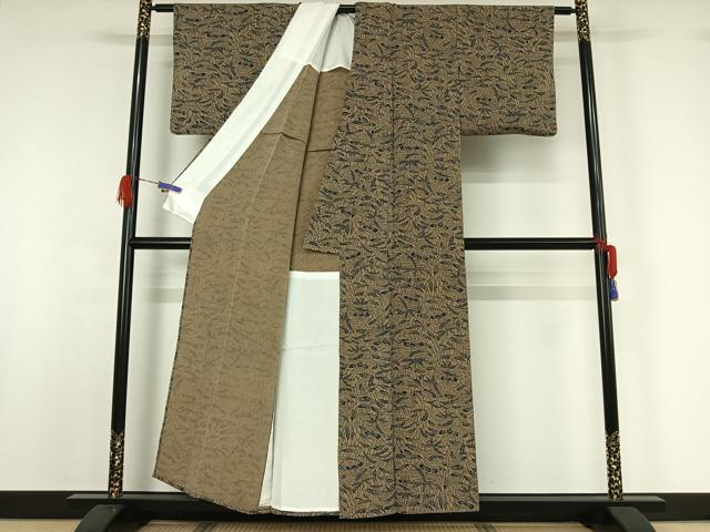 平和屋着物▽上質な小紋　単衣　草花文　鬼しぼ縮緬　正絹　逸品　AABG5627jh_2