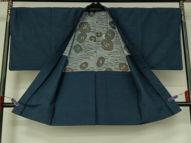 平和屋着物▽男性　紬　単衣　アンサンブル　格子　正絹　逸品　AABG5659jh_6