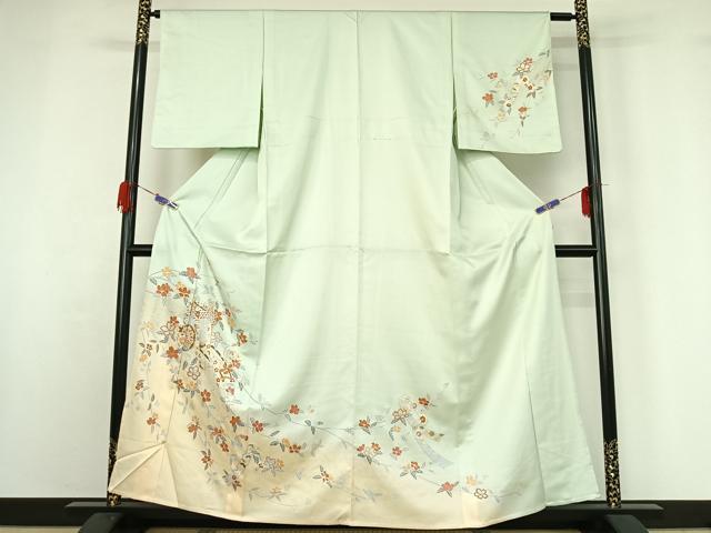 平和屋着物●訪問着　友禅　駒刺繍　舞花文　金彩　正絹　逸品　AABG2742cs 平和屋着物○訪問着 友禅 駒刺繍 舞花文 金彩 正絹 逸品 AABG2742csの