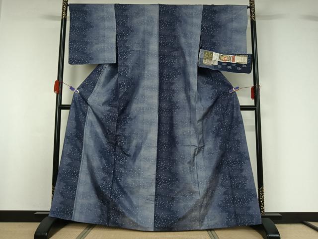 平和屋着物▽本場大島紬　単衣　泥染め　雪は降る　証紙付き　正絹　逸品　AABG5695jh