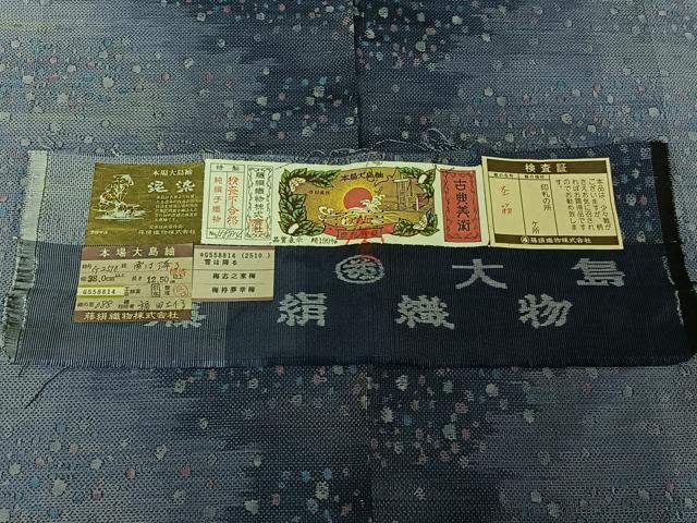 平和屋着物▽本場大島紬　単衣　泥染め　雪は降る　証紙付き　正絹　逸品　AABG5695jh_6