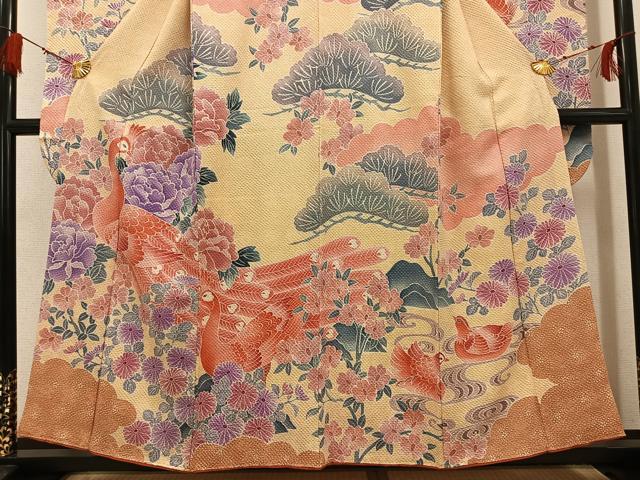 平和屋着物●名門　藤娘きぬたや・総絞り　振袖　孔雀花文　正絹　逸品　AABG5794ph_2