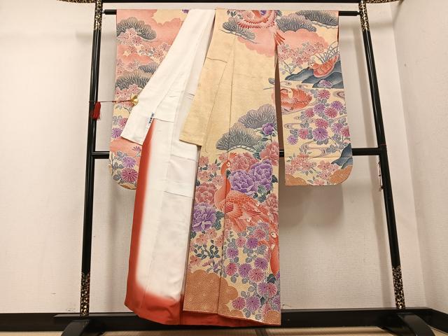 平和屋着物●名門　藤娘きぬたや・総絞り　振袖　孔雀花文　正絹　逸品　AABG5794ph_1