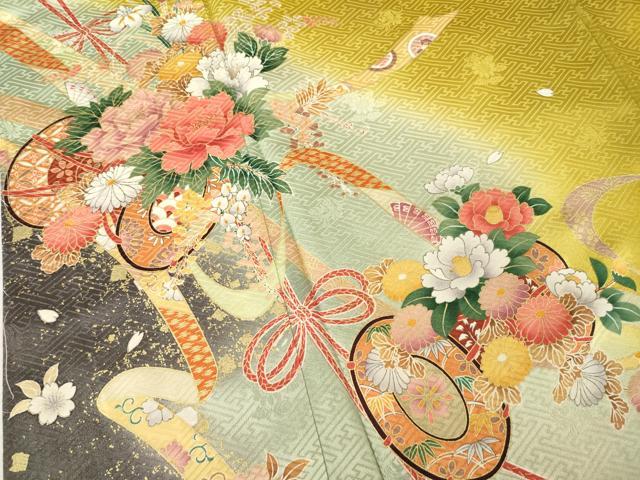 平和屋着物●豪華振袖　花鼓文　暈し染め　ロング丈　正絹　逸品　AABG5811ck 平和屋着物○豪華振袖 花鼓文 暈し染め ロング丈 正絹 逸品 AABG5811ck