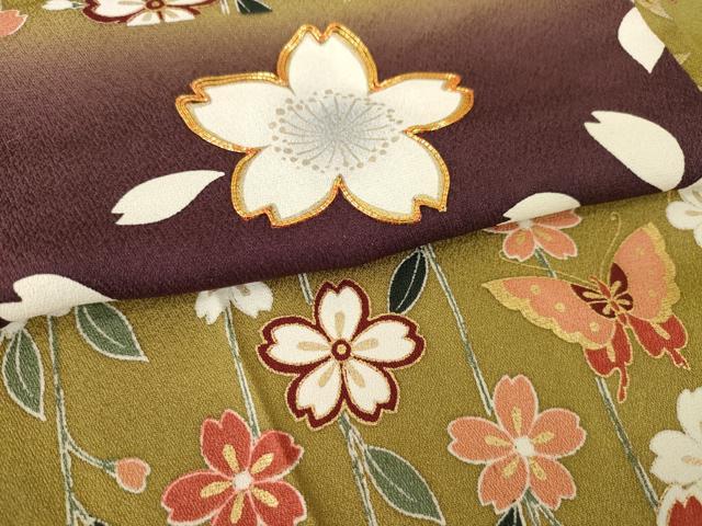 平和屋着物●豪華振袖　駒刺繍　市松花蝶文　暈し染め　金彩　ロング丈　正絹　逸品　AABG5812ck 平和屋着物○豪華振袖 駒刺繍 市松花蝶文 暈し染め 金彩 ロング丈 正絹