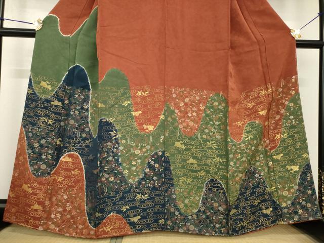 平和屋着物●訪問着　流水花文　寿光織　金糸　正絹　逸品　AABG5818ck_2