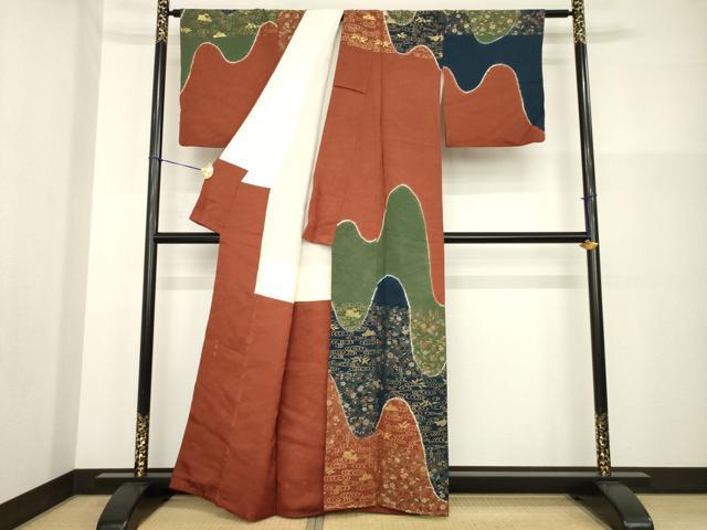 平和屋着物●訪問着　流水花文　寿光織　金糸　正絹　逸品　AABG5818ck_1