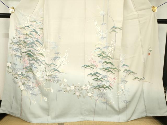 平和屋着物●訪問着　友禅　作家物　松竹梅　暈し染め　正絹　逸品　AABG5824ck 平和屋着物○訪問着 友禅 作家物 松竹梅 暈し染め 正絹 逸品