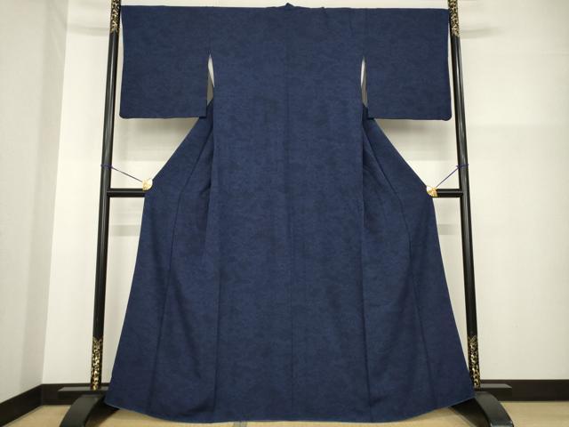 平和屋着物●上質な小紋　型染め　藍　流水風景花文　正絹　逸品　AABG5829ck 平和屋着物○上質な小紋 型染め 藍 流水風景花文 正絹 逸品 AABG5829ck