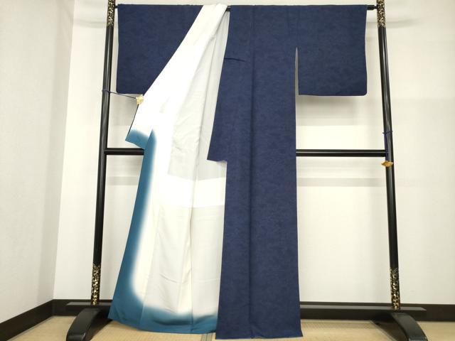 平和屋着物●上質な小紋　型染め　藍　流水風景花文　正絹　逸品　AABG5829ck 平和屋着物○上質な小紋 型染め 藍 流水風景花文 正絹 逸品 AABG5829ck