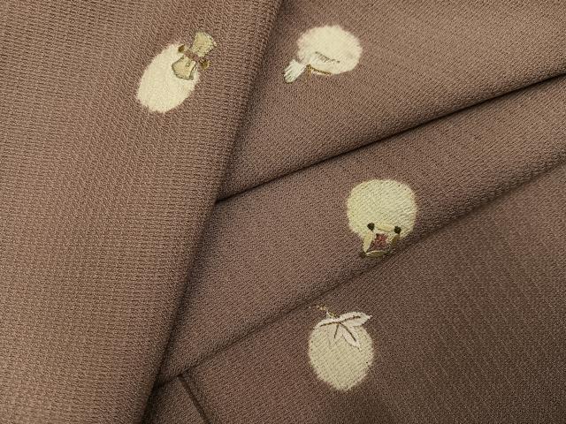 平和屋着物●上質な小紋　お召地　刺繍　吉祥草花文　金銀糸　正絹　逸品　AABG6491ph