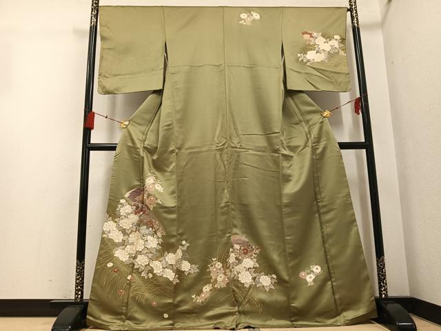 平和屋着物●訪問着　扇面花蝶文　金彩　正絹　逸品　AABG6495ph