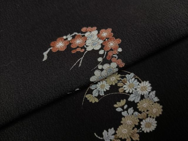 平和屋着物●洗える最高級着物　＜英＞はなぶさ謹製　小紋　草花文　黒地　AABG6507ph_4