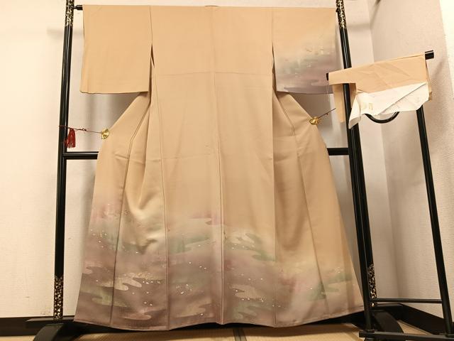 平和屋着物●訪問着　刺繍　霞草花文　暈し染め　金銀糸　丹後ちりめん　正絹　逸品　AABG6518ph