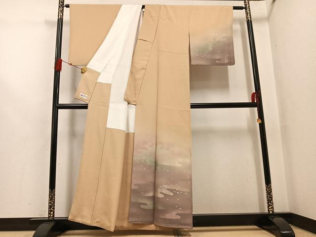 平和屋着物●訪問着　刺繍　霞草花文　暈し染め　金銀糸　丹後ちりめん　正絹　逸品　AABG6518ph_1