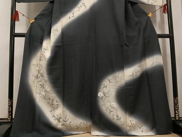 平和屋着物●訪問着　手描き　更紗唐草文　暈し染め　正絹　逸品　AABG6558ph 平和屋着物○手描友禅 奥田秀水 訪問着 花唐草文 暈し染め 金彩 正絹