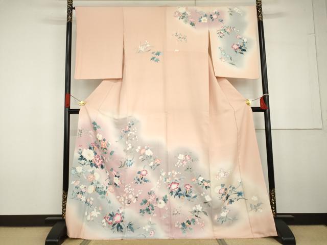 平和屋着物●訪問着　友禅　枝花文　暈し染め　正絹　逸品　AABG6616cs