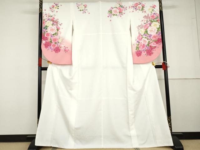 平和屋着物●小振袖　二尺袖　草花文　薔薇　暈し染め　金彩　洗える着物　AABG6682cs 平和屋着物○大島優子 小振袖 二尺袖 草花文 暈し染め 金彩 洗える着物