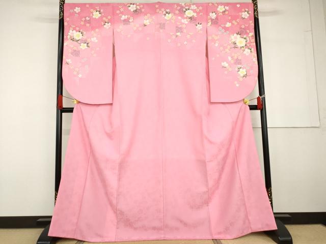 平和屋着物●小振袖　二尺袖　枝花文　暈し染め　金彩　洗える着物　AABG6683cs