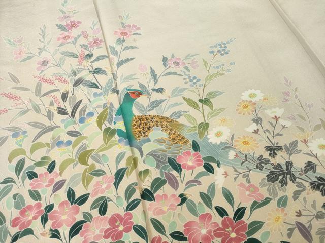 平和屋着物●訪問着　友禅　作家物　花鳥文　暈し染め　正絹　逸品　AABG6962ck_3