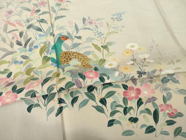 平和屋着物●訪問着　友禅　作家物　花鳥文　暈し染め　正絹　逸品　AABG6962ck_4