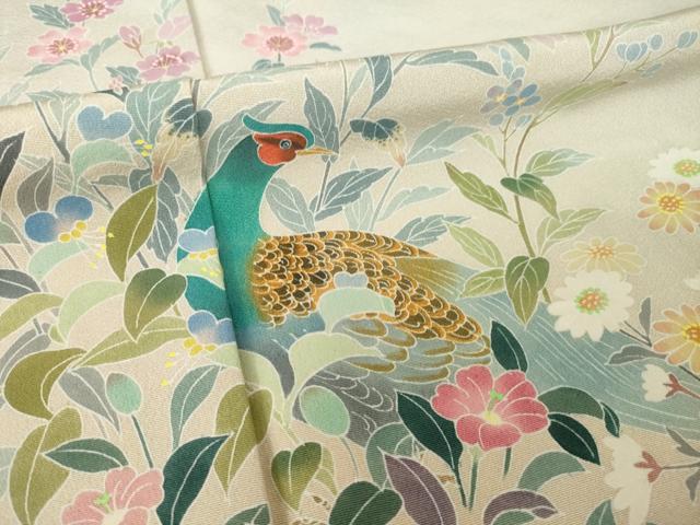 平和屋着物●訪問着　友禅　作家物　花鳥文　暈し染め　正絹　逸品　AABG6962ck_5