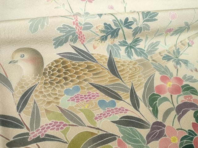 平和屋着物●訪問着　友禅　作家物　花鳥文　暈し染め　正絹　逸品　AABG6962ck_6