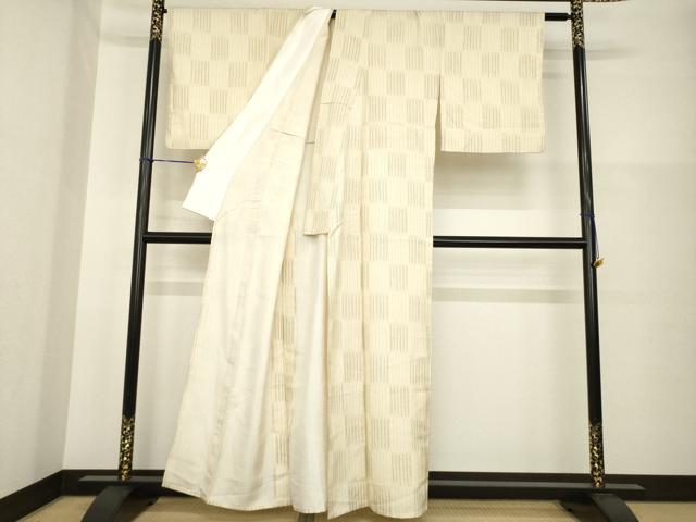 平和屋着物▽上質な小紋　単衣　紬地　市松文　正絹　逸品　AABG6987ck_2