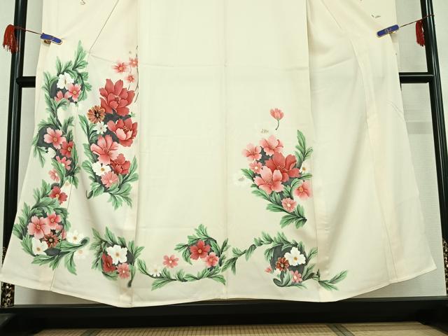 平和屋着物▽豪華振袖　単衣　手描き　草花文　正絹　逸品　AABG7021jh_2