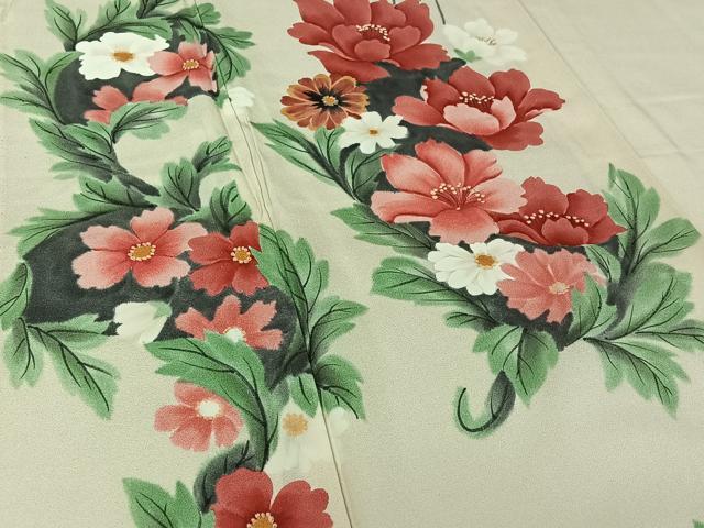 平和屋着物▽豪華振袖　単衣　手描き　草花文　正絹　逸品　AABG7021jh_3