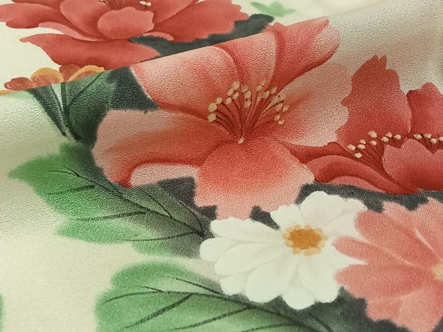 平和屋着物▽豪華振袖　単衣　手描き　草花文　正絹　逸品　AABG7021jh_5