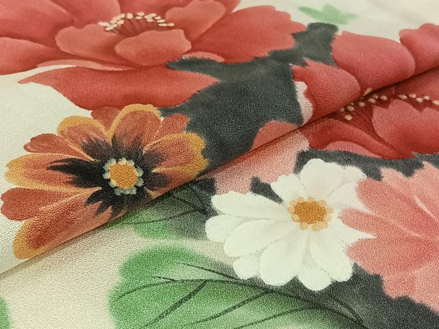 平和屋着物▽豪華振袖　単衣　手描き　草花文　正絹　逸品　AABG7021jh_4