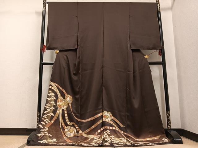 平和屋着物●色留訪問着　駒刺繍　群れ鶴草花文　金彩　丹後ちりめん　仮絵羽　正絹　逸品　未使用　AABG7137ph