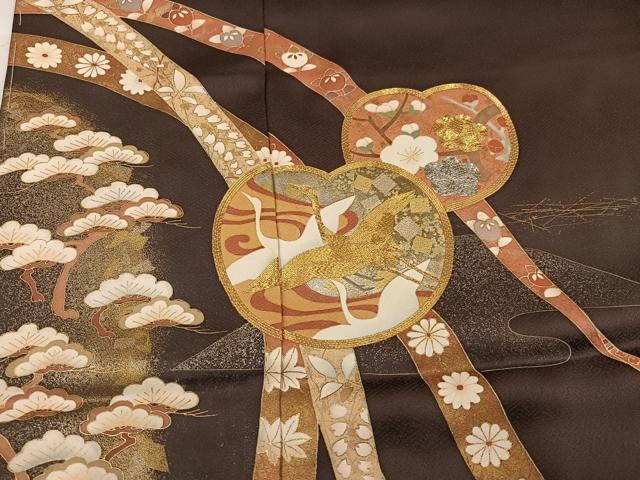 平和屋着物●色留訪問着　駒刺繍　群れ鶴草花文　金彩　丹後ちりめん　仮絵羽　正絹　逸品　未使用　AABG7137ph_4
