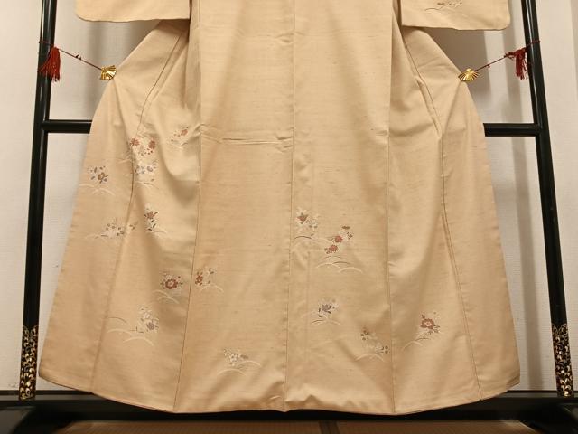 平和屋着物●訪問着　友禅　紬地　草花文　金彩　正絹　逸品　AABG7138ph_2
