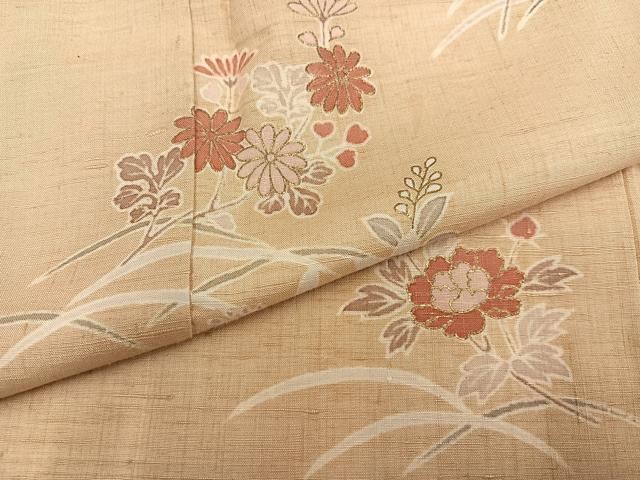 平和屋着物●訪問着　友禅　紬地　草花文　金彩　正絹　逸品　AABG7138ph_4