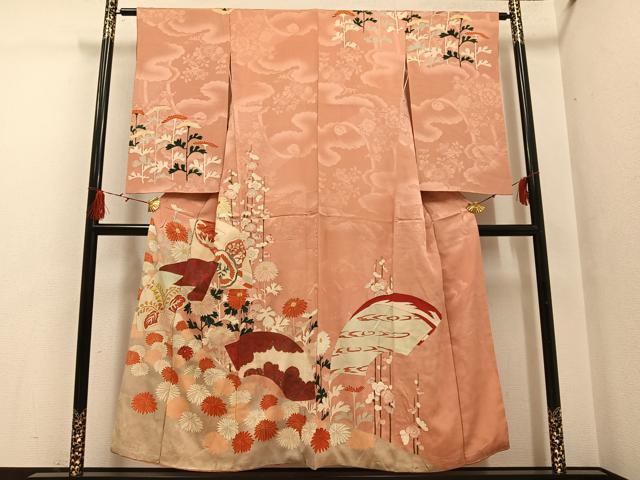 平和屋着物●アンティーク　大正ロマン　訪問着　地紙花文　金彩　正絹　逸品　AABG7313ph