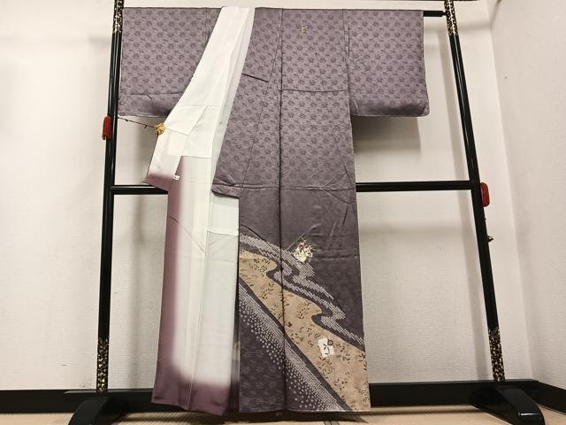 平和屋着物●訪問着　絞り　刺繍　草花文　金彩　鈴乃屋扱い　正絹　逸品　未使用　AABG7357ph_1