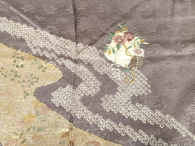 平和屋着物●訪問着　絞り　刺繍　草花文　金彩　鈴乃屋扱い　正絹　逸品　未使用　AABG7357ph_3