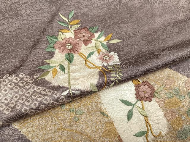 平和屋着物●訪問着　絞り　刺繍　草花文　金彩　鈴乃屋扱い　正絹　逸品　未使用　AABG7357ph_4