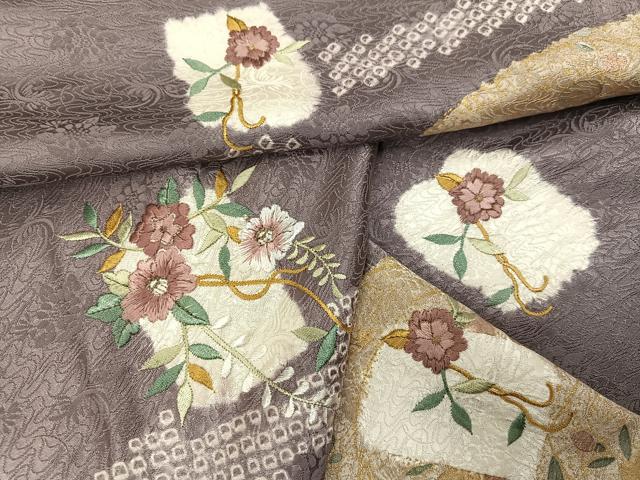 平和屋着物●訪問着　絞り　刺繍　草花文　金彩　鈴乃屋扱い　正絹　逸品　未使用　AABG7357ph_7