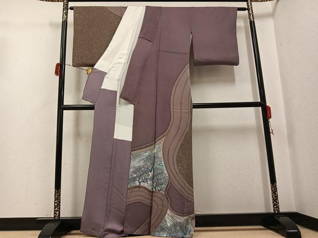 平和屋着物●染織界の匠　村松祥三　訪問着　樹林文　正絹　逸品　AABG7359ph_1
