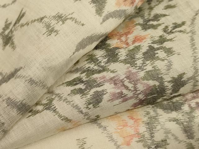 平和屋着物＊夏物　小千谷ちぢみ　草花文　麻　逸品　AABG7422jd