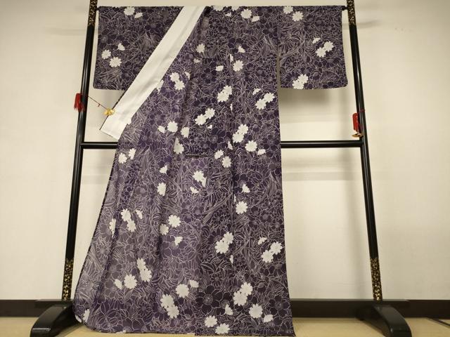 平和屋着物＊夏物　小紋　絽　草花文　洗える着物　AABG7457jd_2