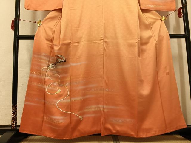平和屋着物●人間国宝　福田喜三郎　訪問着　刺繍　扇文　暈し染め　金彩　正絹　逸品　AABG7539ph_2
