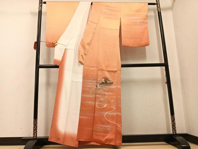 平和屋着物●人間国宝　福田喜三郎　訪問着　刺繍　扇文　暈し染め　金彩　正絹　逸品　AABG7539ph_1