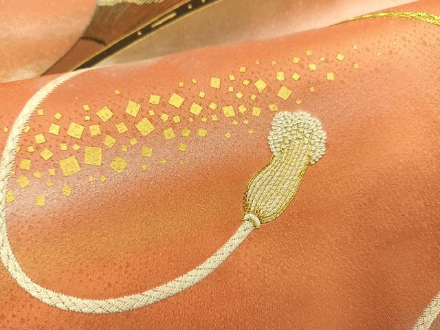 平和屋着物●人間国宝　福田喜三郎　訪問着　刺繍　扇文　暈し染め　金彩　正絹　逸品　AABG7539ph_5