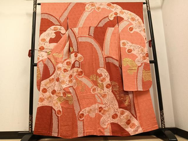 平和屋着物●豪華振袖　絞り　刺繍　花唐草文　金彩　正絹　逸品　AABG7540ph